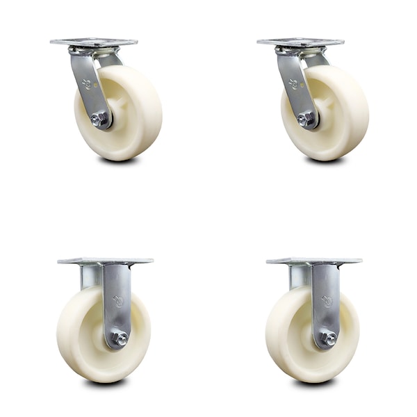 6 Inch Nylon Caster Set with Roller Bearings 2 Swivel 2 Rigid